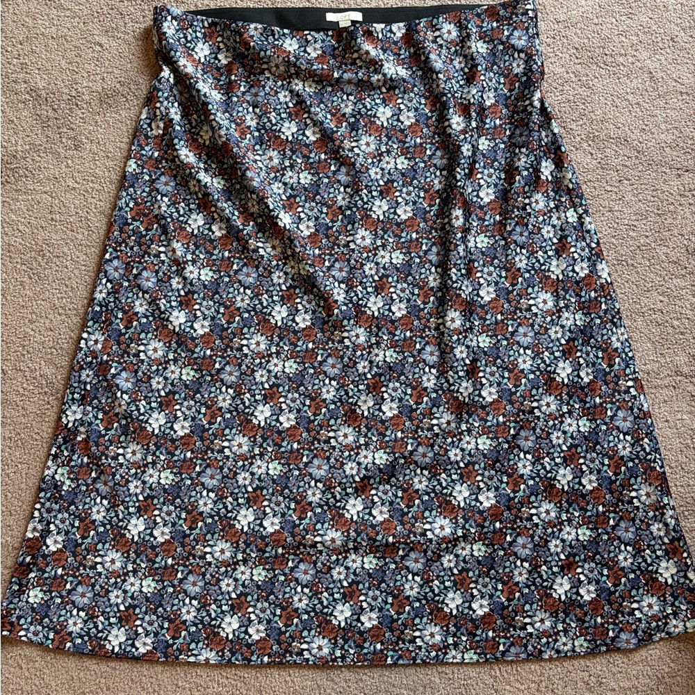 LOFT Floral A-Line Skirt in Navy, Brown and White